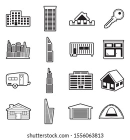 Property And Accommodation Icons. Line With Fill Design. Vector Illustration.