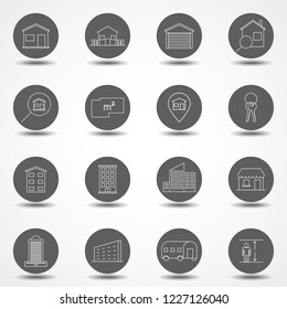 Property and accommodation line icon set. Included the icons as home, house, palace, resort, apartment, tower and more. Thin line vector icons for website design and development, app development.