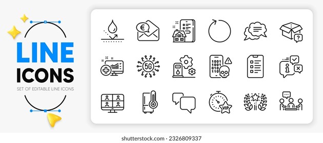 Property agency, Loop and People chatting line icons set for app include Text message, Euro money, Medical analytics outline thin icon. Speech bubble, Video conference. Vector