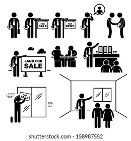 Property Agent Real Estate Client Customer Stick Figure Pictogram Icon