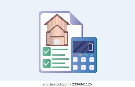 Property agreement with calculator, real estate calculation.on white background.Vector Design Illustration.