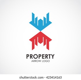 Property arrow of house abstract vector and logo design or template real estate business icon of company. Identity symbol concept
