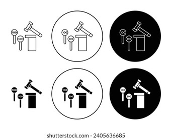 property Auction process icon outline flat logo. buying antique item bid price to sold gavel symbol vector illustration