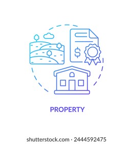 Property blue gradient concept icon. Factor of social stratification. House and land ownership. Living conditions. Round shape line illustration. Abstract idea. Graphic design. Easy to use in article