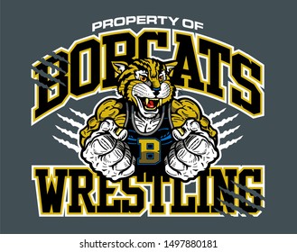 propiedad del equipo de lucha libre de bobcats con mascota para la escuela, universidad o liga