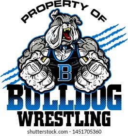 property of bulldog wrestling team design with mascot for school, college or league