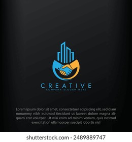Immobilien-Business-Logo mit Handshake-Vektorgrafik