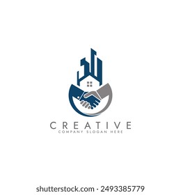 Property business logo with handshake vector design 