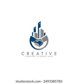 Property business logo with handshake vector design 