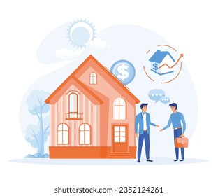 Property business, People buying home with mortgage loan. flat vector modern illustration 