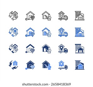 Estilo múltiplo da folha de negócios de propriedade. Hipoteca, Aluguel de casa, Propriedade, Realocação, Edifício residencial.