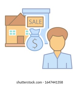 Property buyer with money bag icon. Simple line, outline vector elements of color real estate market icons for ui and ux, website or mobile application