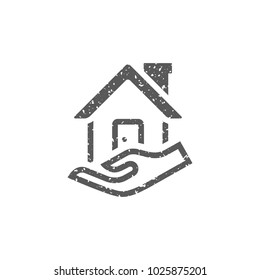 Property care icon in grunge texture. Vintage style vector illustration.