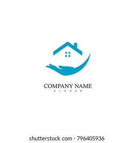 Property Care Logo, Real Estate With Hand Design