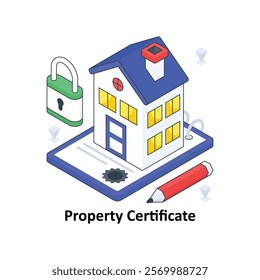 Property Certificate isometric Colored illustration. EPS File stock illustration