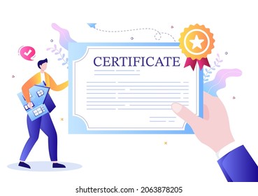 Property Certificate for Real Estate Contract, Building Maintenance and House Purchase Agreement Deal with Seal Stamp or License. Background Vector Illustration