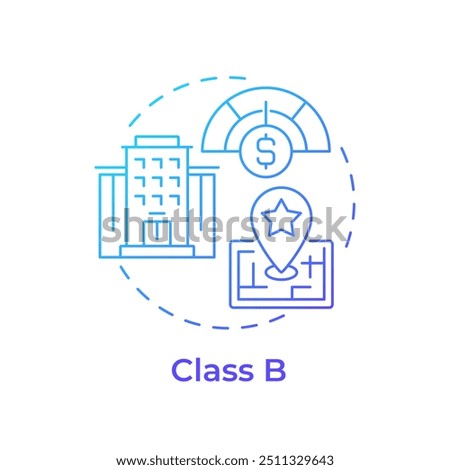 Property class B blue gradient concept icon. Real estate market. Middle class house for rent. Property location. Round shape line illustration. Abstract idea. Graphic design. Easy to use in brochure
