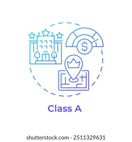 Property class A blue gradient concept icon. Luxury real estate. Premium building. Prestigious address. Round shape line illustration. Abstract idea. Graphic design. Easy to use in brochure