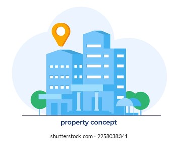 Property concept, real estate business, investment, broker, deal, flat illustration vector banner