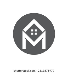 Logo de la propiedad y la construcción con diseño de letra M 