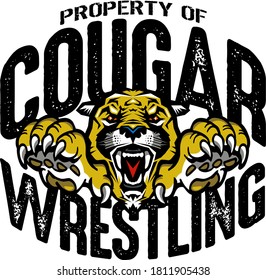 Property Of Cougar Wrestling Team Design With Mascot For School, College Or League