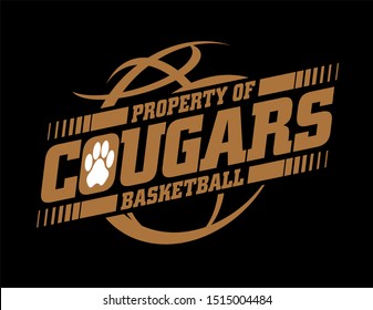 property of cougars basketball team design with ball for school, college or league