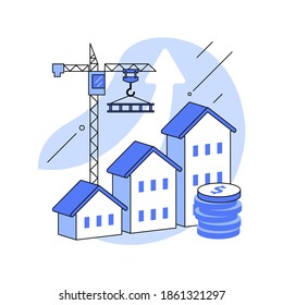 Property development abstract concept vector illustration. Real estate development, buying property, cranes on construction site, residential building, new house, investors team abstract metaphor.