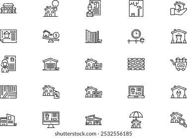 La colección de iconos de desarrollo de propiedades es una Ilustración vectorial con trazo editable.