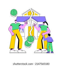 Property division abstract concept vector illustration. Divorce property agreement, division between spouses, separation process, lawyer service, legal equitable distribution abstract metaphor.