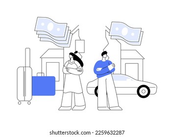 Property division abstract concept vector illustration. Divorce property agreement, division between spouses, separation process, lawyer service, legal equitable distribution abstract metaphor.