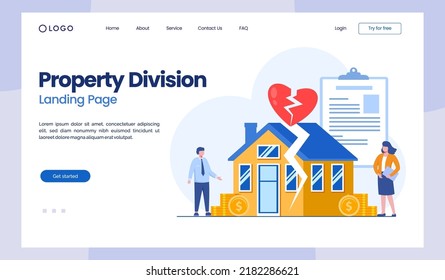 Property Division, Divorce, Real Estate, Married, Separation, Legal, House, Flat Illustration Landing Page Vector 