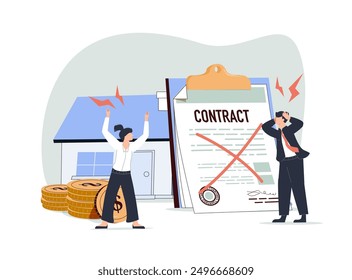 Property division isolated concept vector illustration. Divorce property agreement, division between spouses, separation process, lawyer service, legal equitable distribution vector concept.