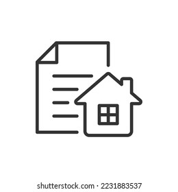 Property document. House and paper line icon isolated on white background. Vector illustration
