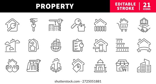 Conjunto de iconos de línea editable de propiedad. símbolos de bienes raíces y vivienda