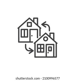 Icono de línea de intercambio de propiedades. signo de estilo lineal para concepto móvil y diseño web. Icono vectorial de esquema de cambio de casa. Símbolo, ilustración del logotipo. Gráficos vectoriales
