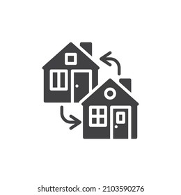 Icono de vector de intercambio de propiedades. signo plano relleno para concepto móvil y diseño web. La casa cambia el icono de glifo. Símbolo, ilustración del logotipo. Gráficos vectoriales