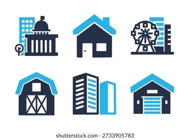 Property and Facility Building icon set. Solid glyph series icons