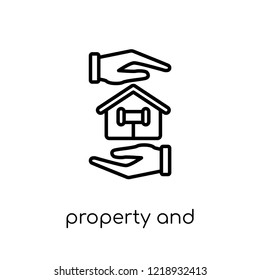 property and finance icon. Trendy modern flat linear vector property and finance icon on white background from thin line law and justice collection, editable outline stroke vector illustration