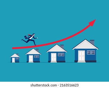 Property growth. Businessman running on the home growth graph. business concept vector illustration