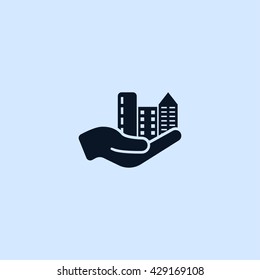 property in hand icon. buildings in hand vector illustration