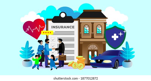 Property and health insurance vector illustration concept, can use for, landing page, template, ui, web, mobile app, poster, banner, flyer