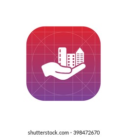 property, home insurance icon. hand and buildings vector eps10 icon