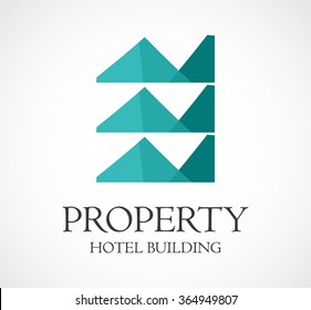 Property of hotel building abstract vector and logo design or template real estate residence business icon of company identity symbol concept