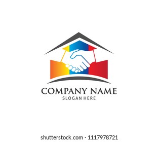 property house hand shake deal vector icon logo design template