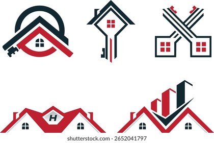 Property house icon logo set for real estate construction home rental and architecture branding clean minimalist design perfect for agencies listings apps and housing business identity
