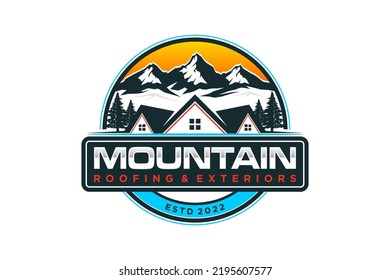 Property house logo real estate emlem rounded shape mountain hill window roof home 
