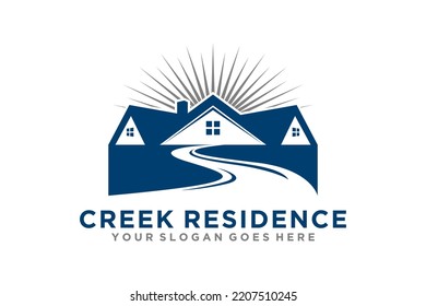 Property House Logo Real Estate Window Roof Family Home River Lake Icon Symbol