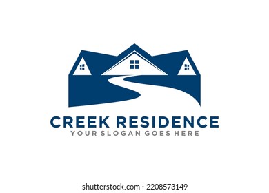 Property House Logo Real Estate Window Roof Family Home River Lake Icon Symbol