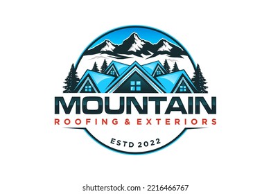 Property House Logo Real Estate Emblem Rounded Shape Mountain Hill Window Roof Home Cabin Lodge