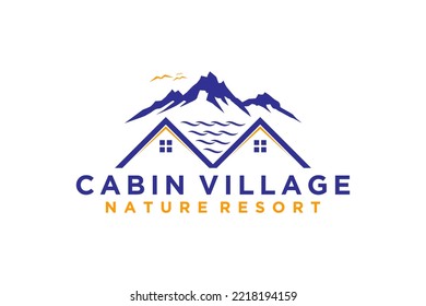 Property House Logo Real Estate Emblem Rounded Shape Mountain Hill Window Roof Home Cabin Lodge